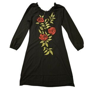 RU Black Floral Size M Roses Floral Whimsigoth Witchy Dress Midi Black